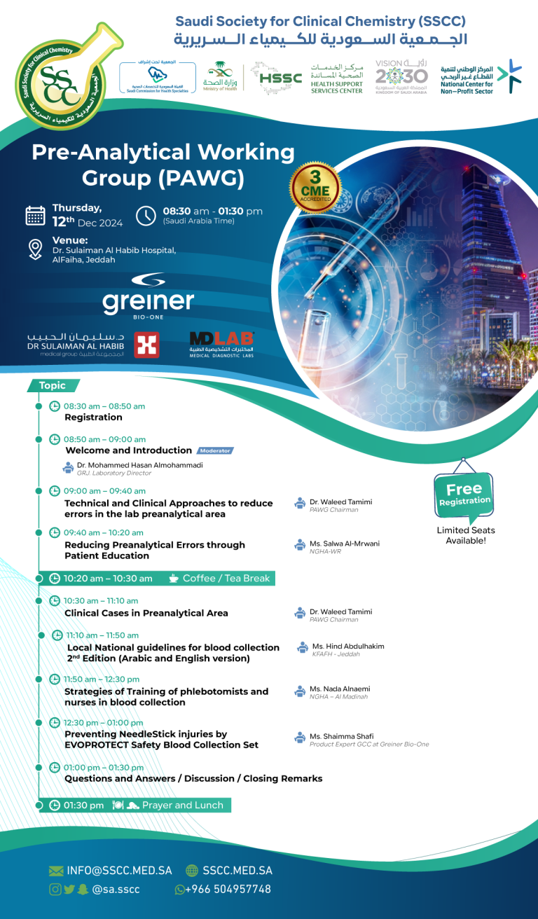 Pre Analytical Working Group Pawg Saudi Society For Clinical Chemistry